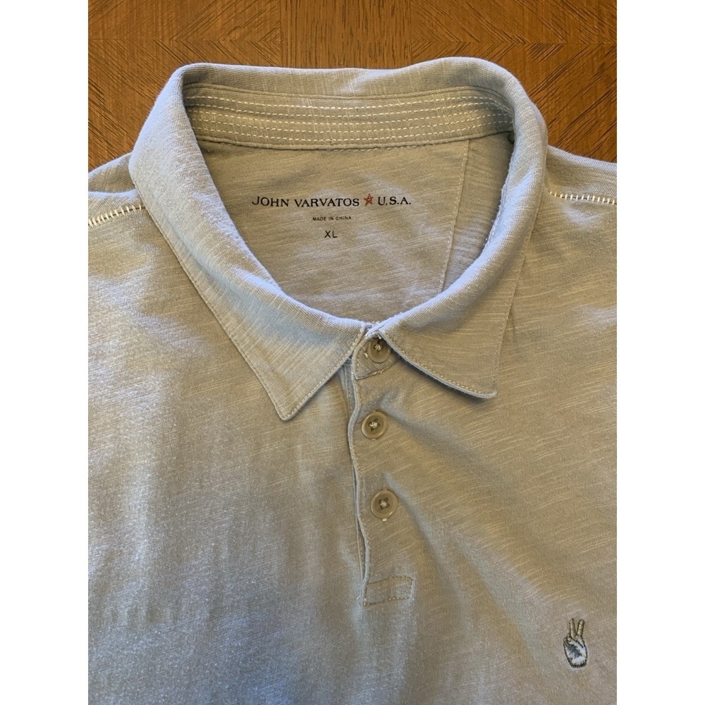 John Varvatos Mens Polo Shirt Knit Lightweight Grayscale Gray Peace Sign XL - Picture 8 of 16